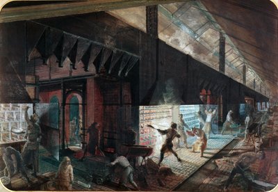 Zinc production at the Vieille Montagne factory, Saone-et-Loire, c.1860 by Ignace Francois Bonhomme